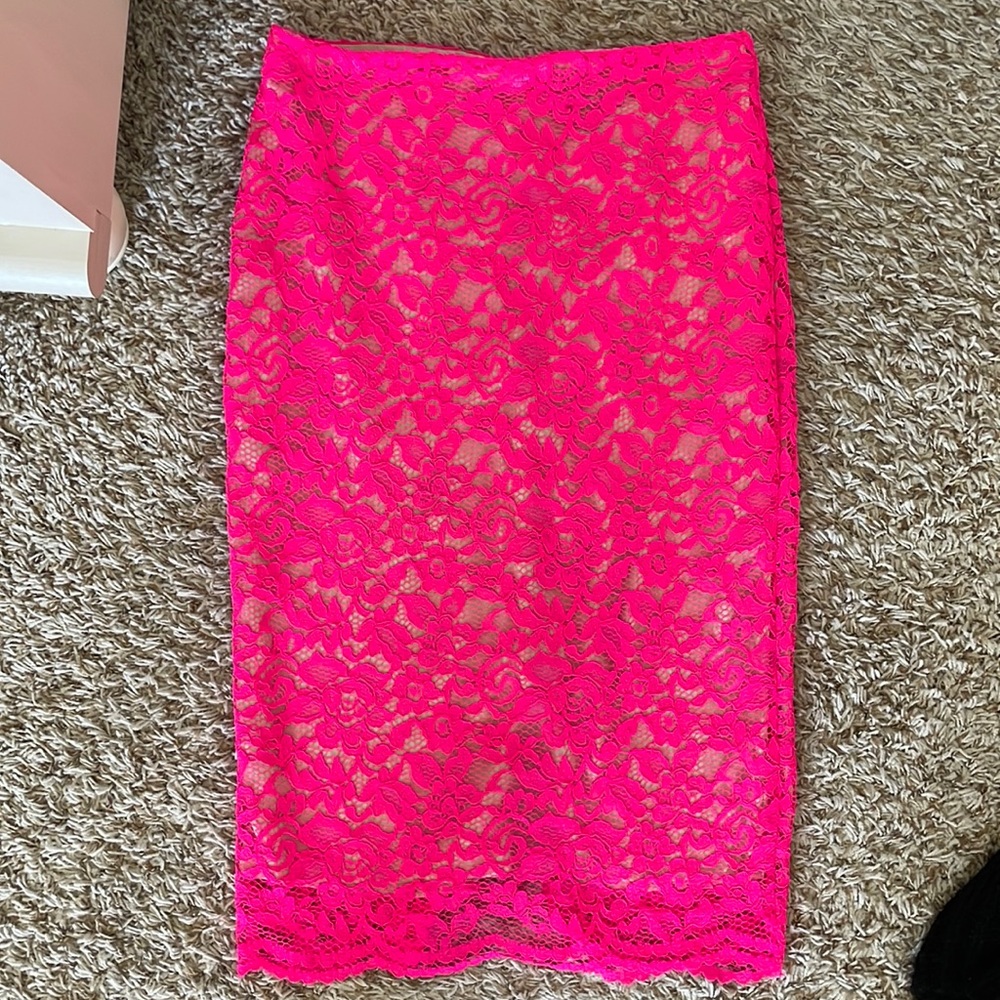 Worthington Mesh Floral Midi Skirt Hot Pink